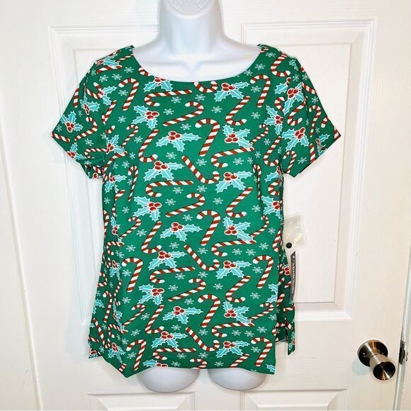 Modcloth Delightful Demeanor Christmas Blouse Candy Cane Green Red M NWT - Picture 3 of 11